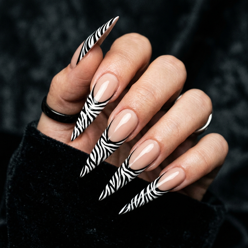 Stiletto Zebra French Tip Nails Ideas