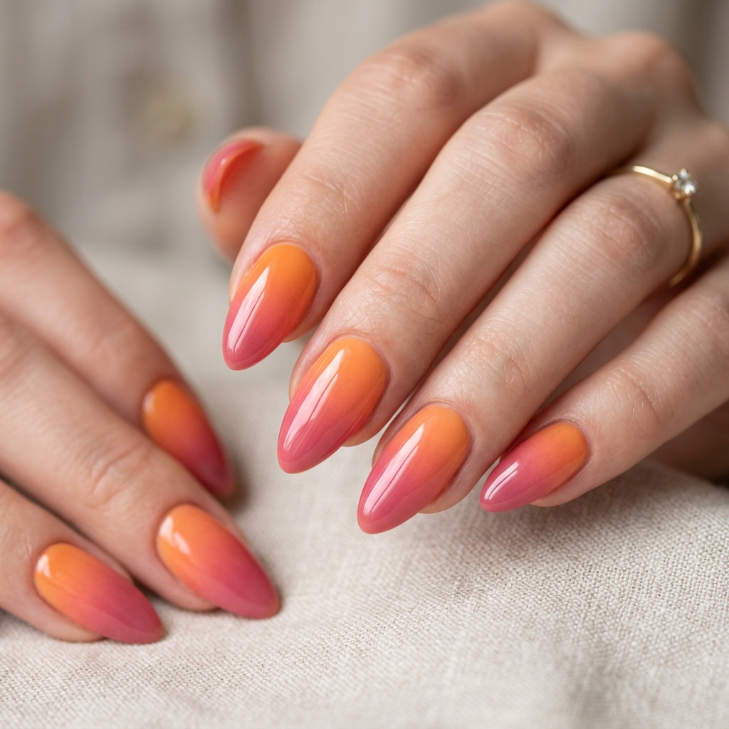 30 Vibrant Sunset Ombre Nails Ideas to Inspire Your Next Manicure 2 Sunset Ombre Nails Almond Ideas