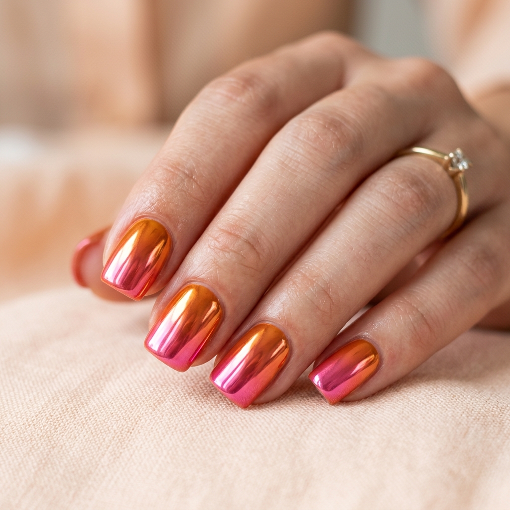 30 Vibrant Sunset Ombre Nails Ideas to Inspire Your Next Manicure 24 Sunset Ombre Nail Chrome Ideas