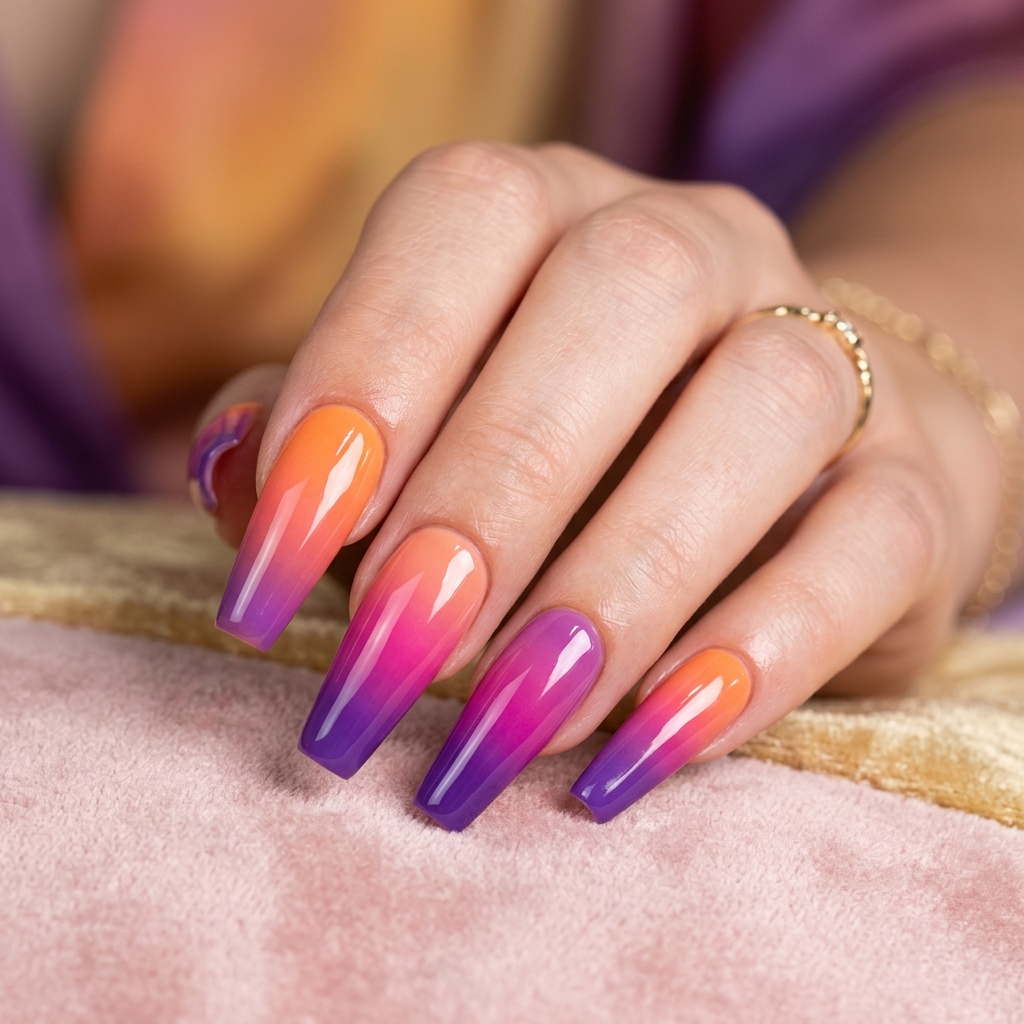 30 Vibrant Sunset Ombre Nails Ideas to Inspire Your Next Manicure 6 Sunset Ombre Nails Coffin Ideas