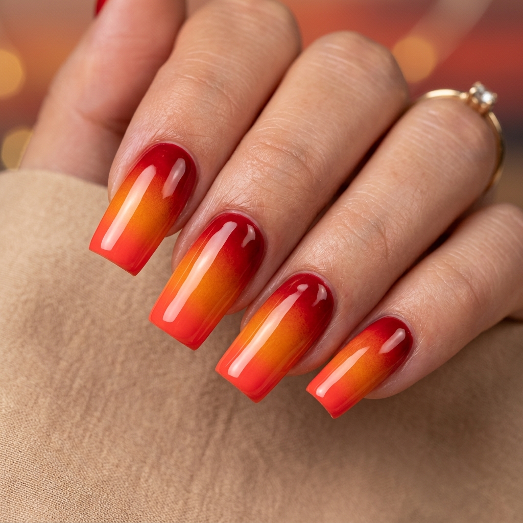 30 Vibrant Sunset Ombre Nails Ideas to Inspire Your Next Manicure 19 Sunset Ombre Nail Glossy Finish Ideas