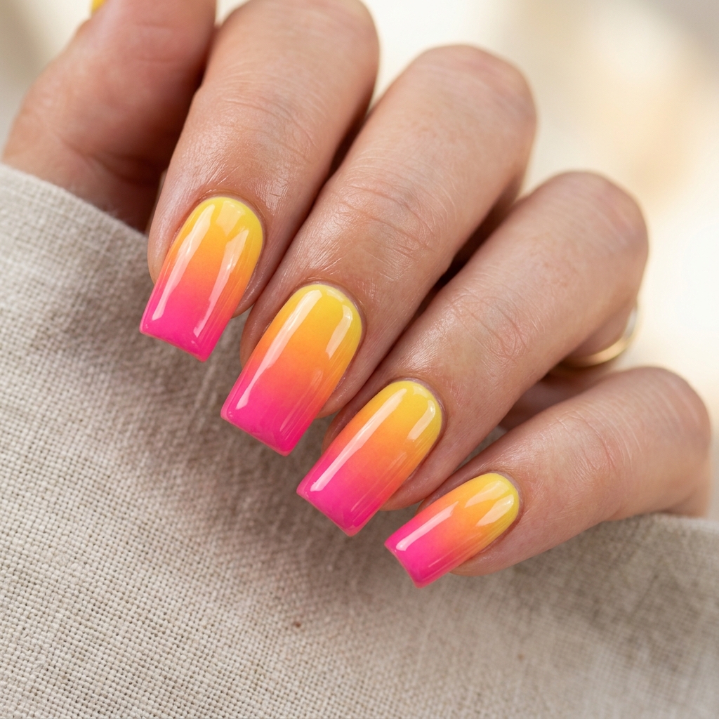 30 Vibrant Sunset Ombre Nails Ideas to Inspire Your Next Manicure 9 Sunset Ombre Nails Square Ideas