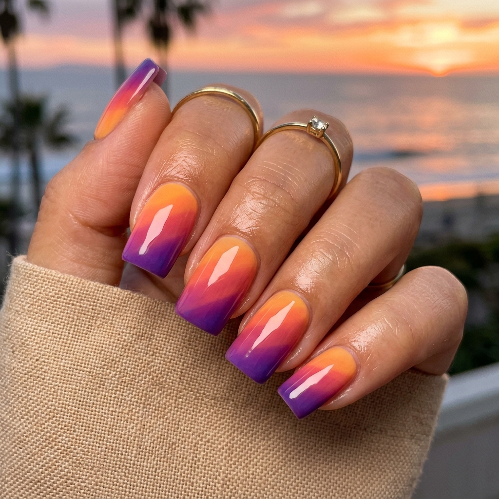 30 Vibrant Sunset Ombre Nails Ideas to Inspire Your Next Manicure 28 Sunset Ombre Nails Diagonal Gradient Ideas