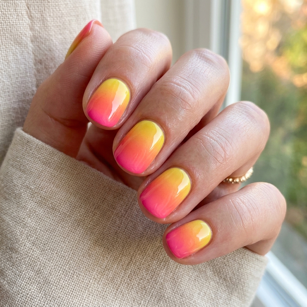 30 Vibrant Sunset Ombre Nails Ideas to Inspire Your Next Manicure 16 Sunset Ombre Nails Short Ideas