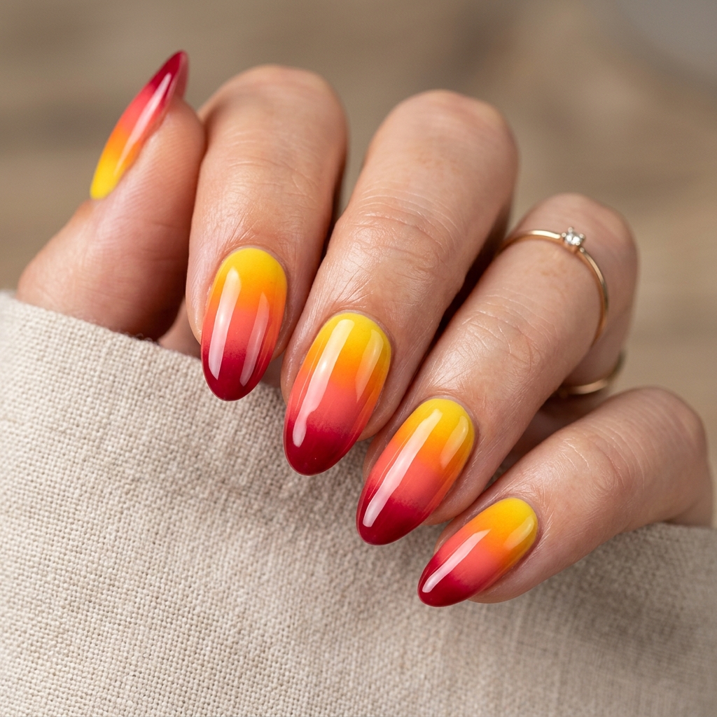 30 Vibrant Sunset Ombre Nails Ideas to Inspire Your Next Manicure 27 Sunset Ombre Nail Vertical Gradient Ideas