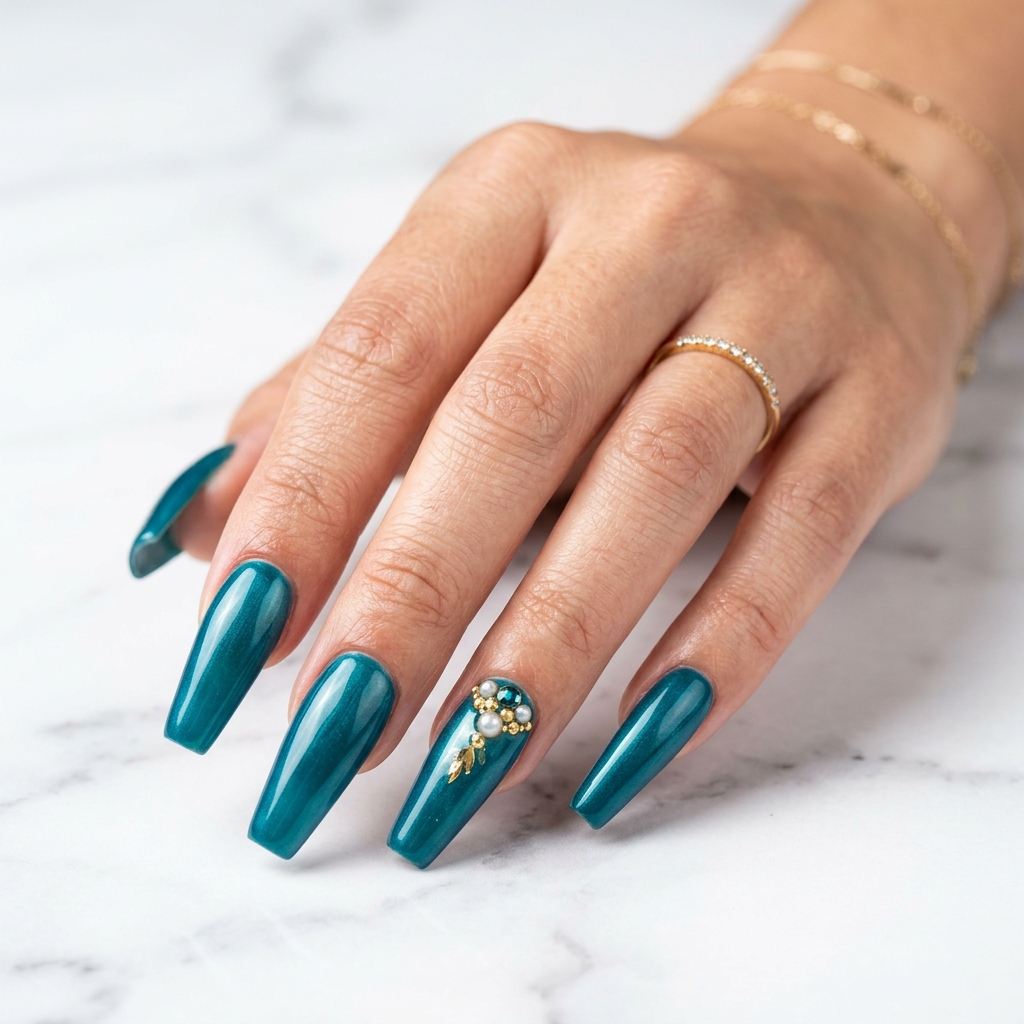 Teal Blue Coffin Nail Ideas