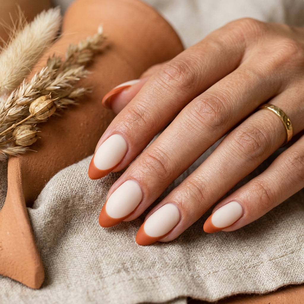 Terracotta French Tip Nails Ideas