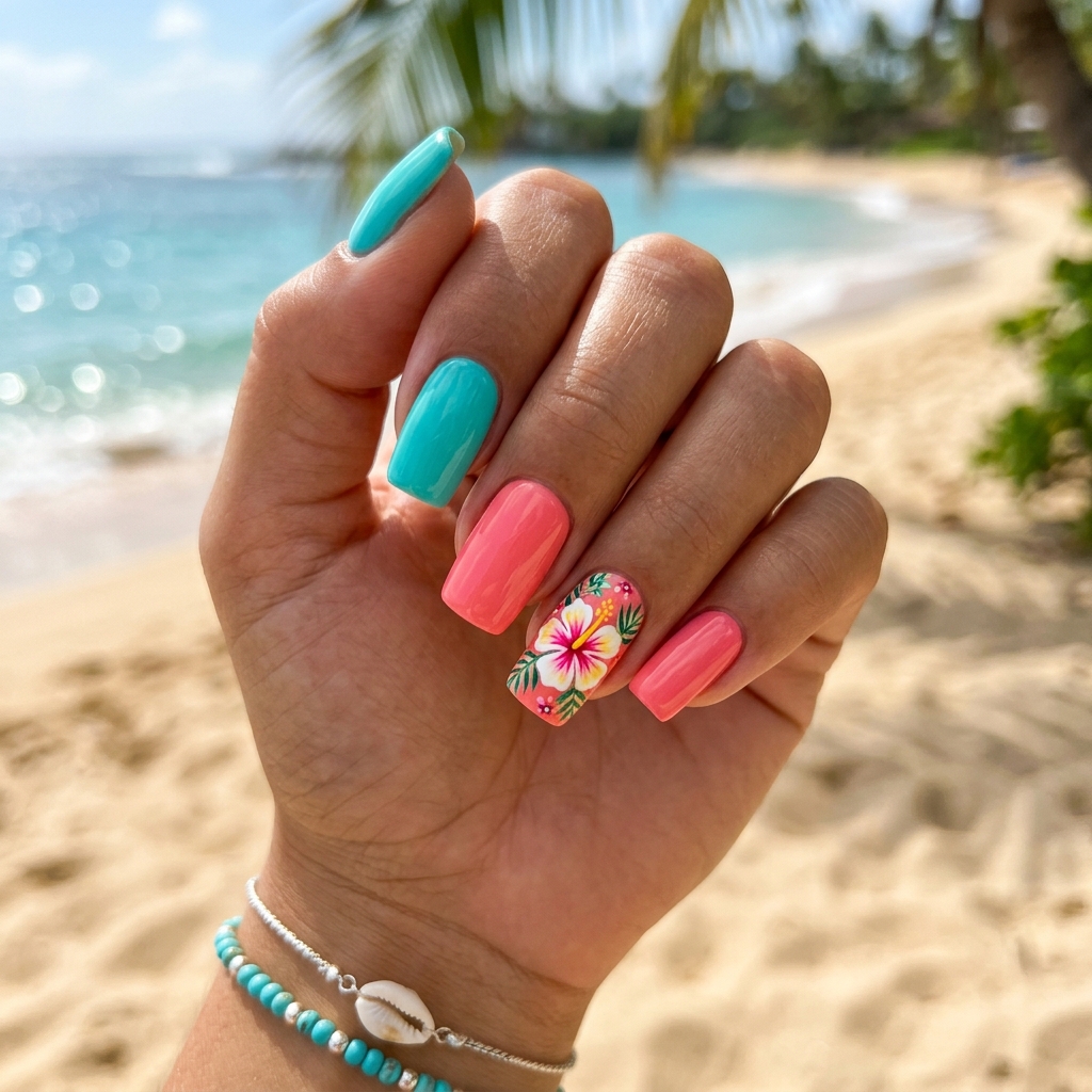 Beach Nail Ideas: 30 Refreshing Designs to Inspire Your Summer Manicure 16 Tropical Beach Nail Idea