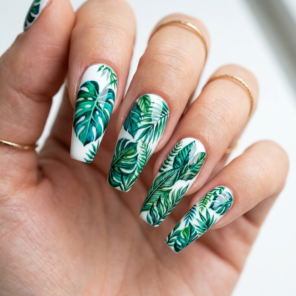 Leaf Nail Art: 30 Stunning Nature Inspired Ideas for Your Next Manicure 4 Tropical Leaf Nail Art Ideas