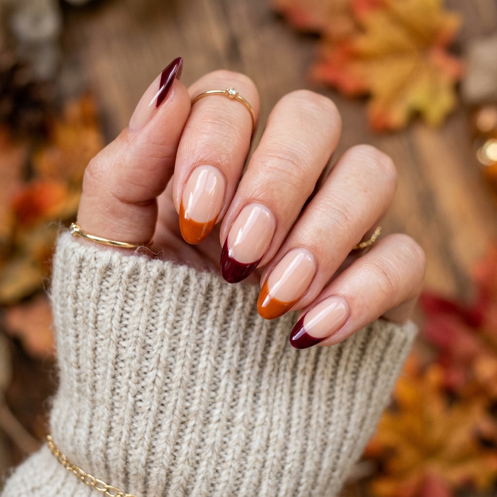 Two-Tone Fall French Tip Nails Ideas