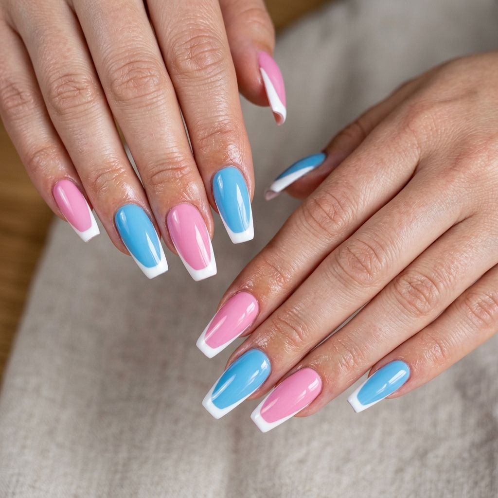 Two-Tone French Tip Coffin Nail Ideas