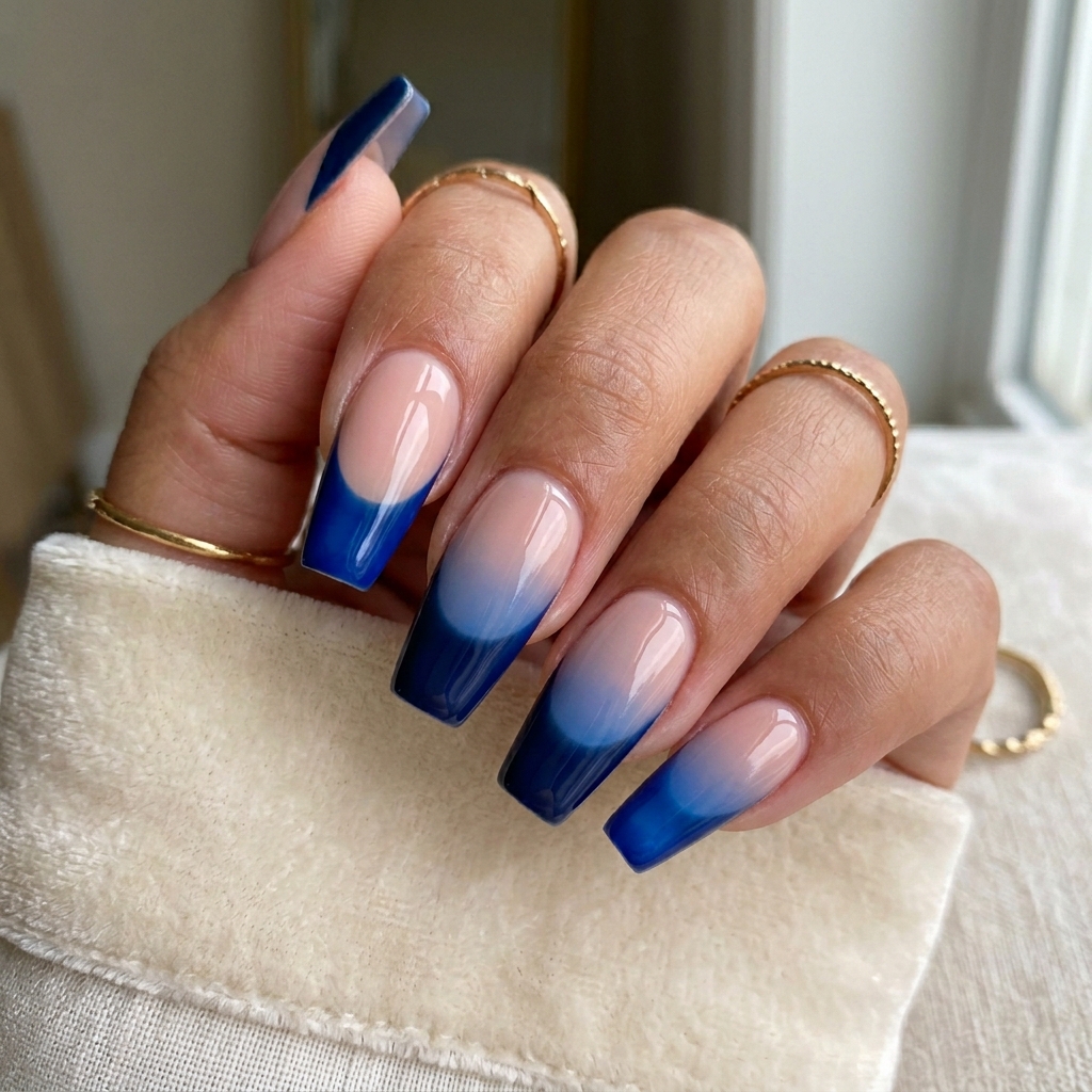Dark Blue French Tip Nails: 30 Stunning Ideas to Inspire Your Next Manicure 13 Two-Tone Dark Blue French Tip Ideas