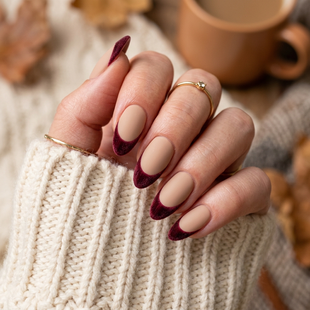 Velvet Fall French Tip Nails Ideas
