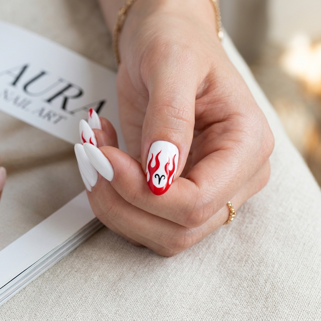 White Aries Nails