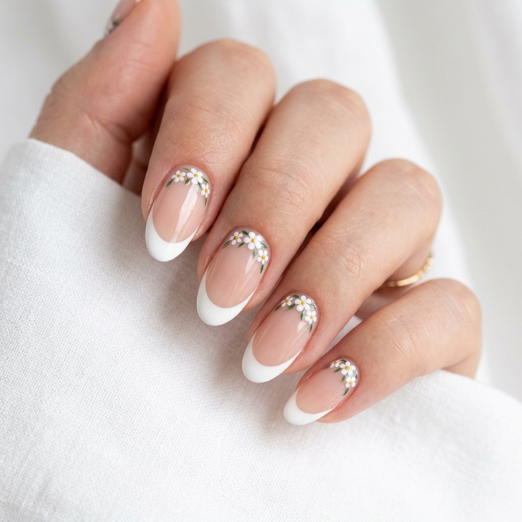 30 White Nails with Flowers Ideas: The Ultimate Guide to Romantic and Elegant Nail Inspiration 10 French Tip White Nails with Flowers