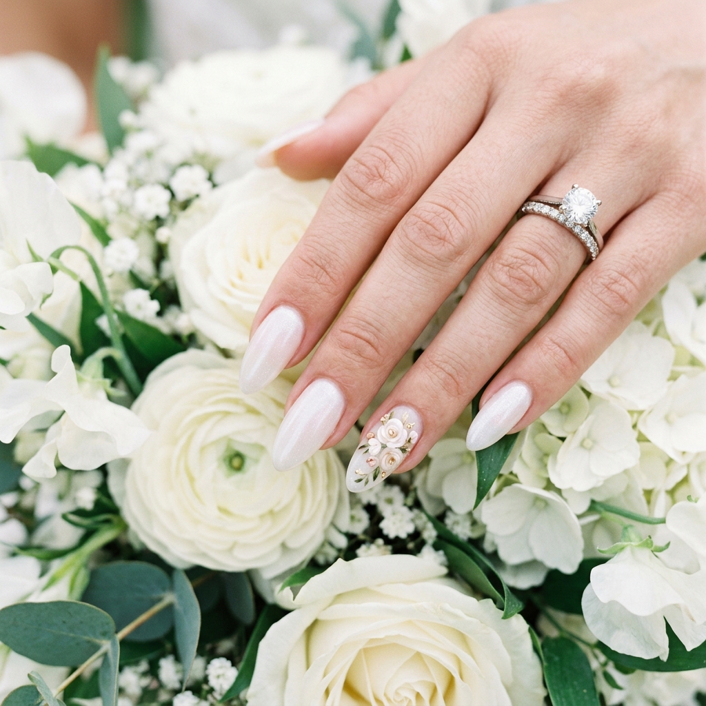 30 White Nails with Flowers Ideas: The Ultimate Guide to Romantic and Elegant Nail Inspiration 24 Bridal White Nails with Flowers