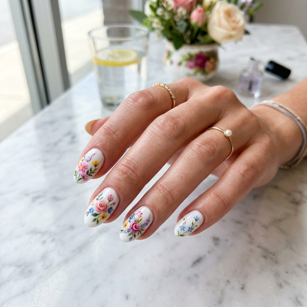 30 White Nails with Flowers Ideas: The Ultimate Guide to Romantic and Elegant Nail Inspiration 18 Glossy White Nails with Flowers