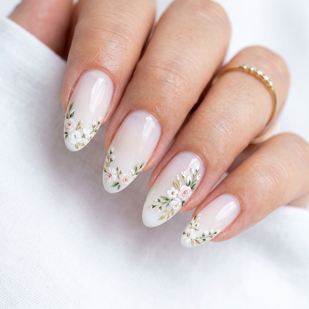 30 White Nails with Flowers Ideas: The Ultimate Guide to Romantic and Elegant Nail Inspiration 29 French Ombre White Nails with Flowers