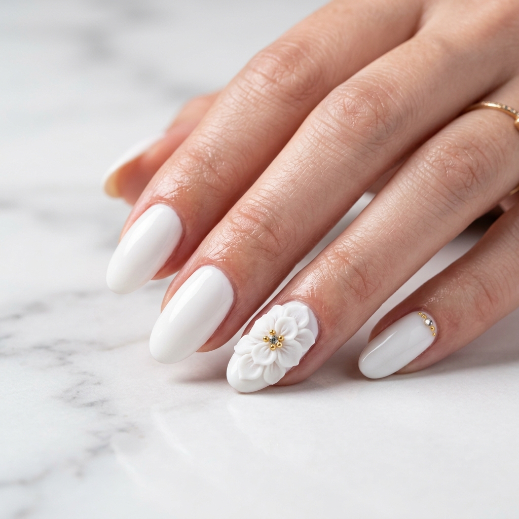 30 White Nails with Flowers Ideas: The Ultimate Guide to Romantic and Elegant Nail Inspiration 6 White Nails with 3D Flower Accents