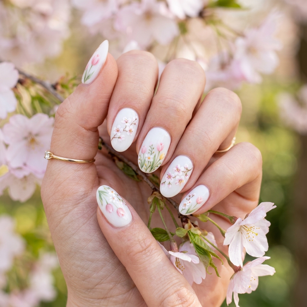 30 White Nails with Flowers Ideas: The Ultimate Guide to Romantic and Elegant Nail Inspiration 25 Spring White Nails with Flowers