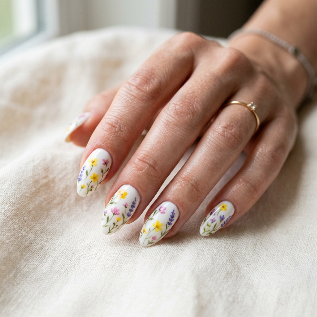 30 White Nails with Flowers Ideas: The Ultimate Guide to Romantic and Elegant Nail Inspiration 5 White Nails with Tiny Wildflowers