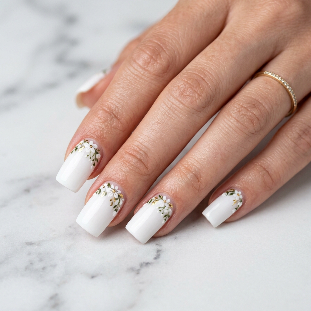 30 White Nails with Flowers Ideas: The Ultimate Guide to Romantic and Elegant Nail Inspiration 30 Square White Nails with Flowers