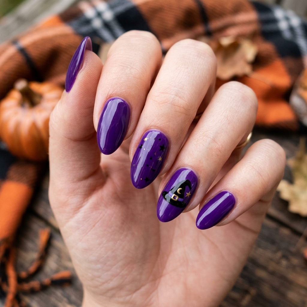 October Nail Designs: 30 Creative Ideas to Inspire Your Autumn Manicure 26 October Nail Designs with Witch Hats Ideas