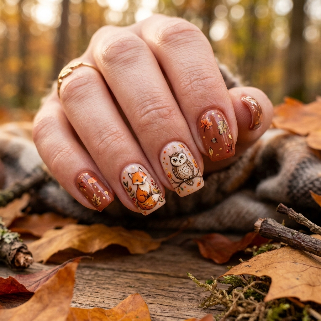 Thanksgiving Nails Ideas: 30 Festive Designs to Celebrate the Season 25 Woodland Animal Nail Ideas