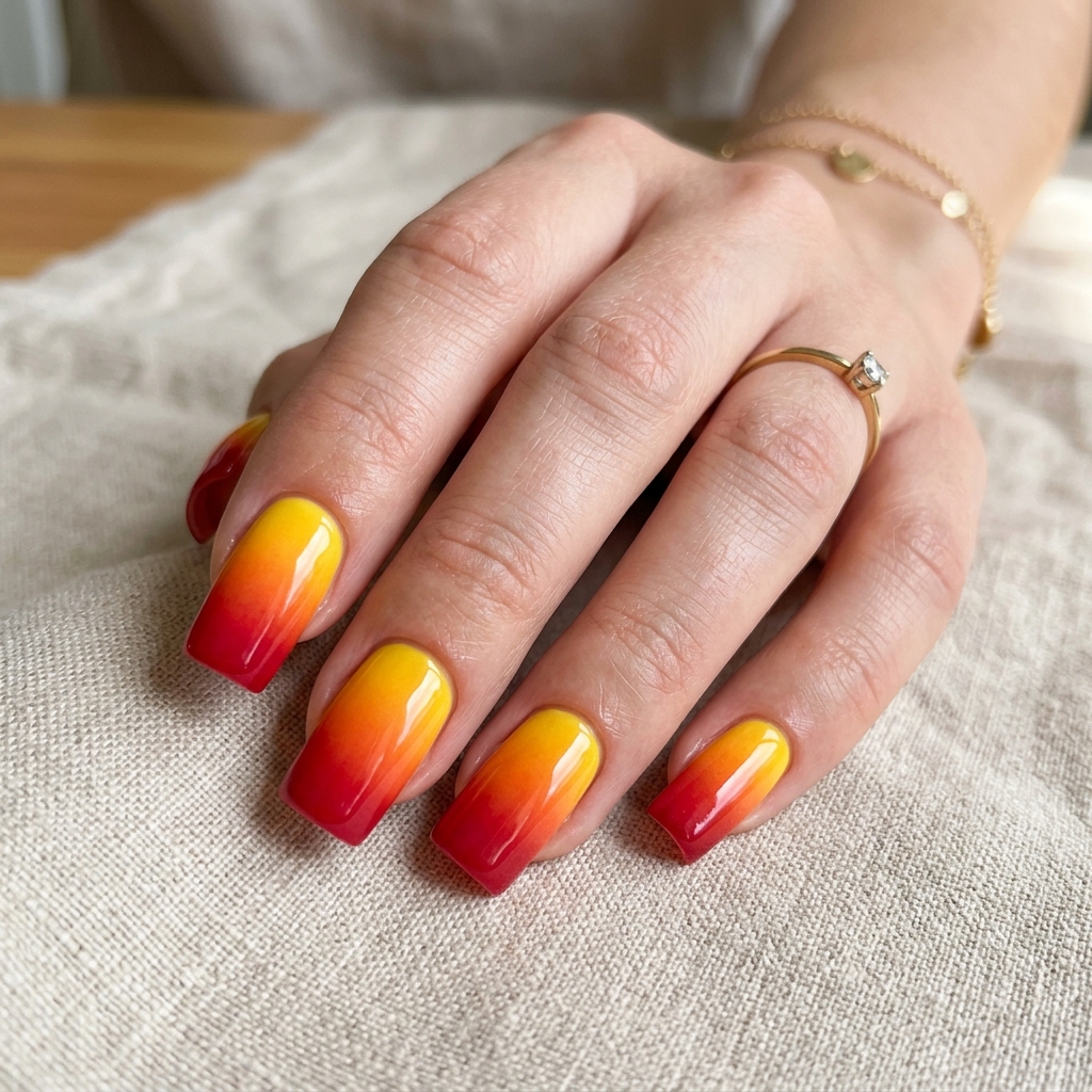 30 Vibrant Sunset Ombre Nails Ideas to Inspire Your Next Manicure 8 Yellow and Red Ombre Nail Ideas