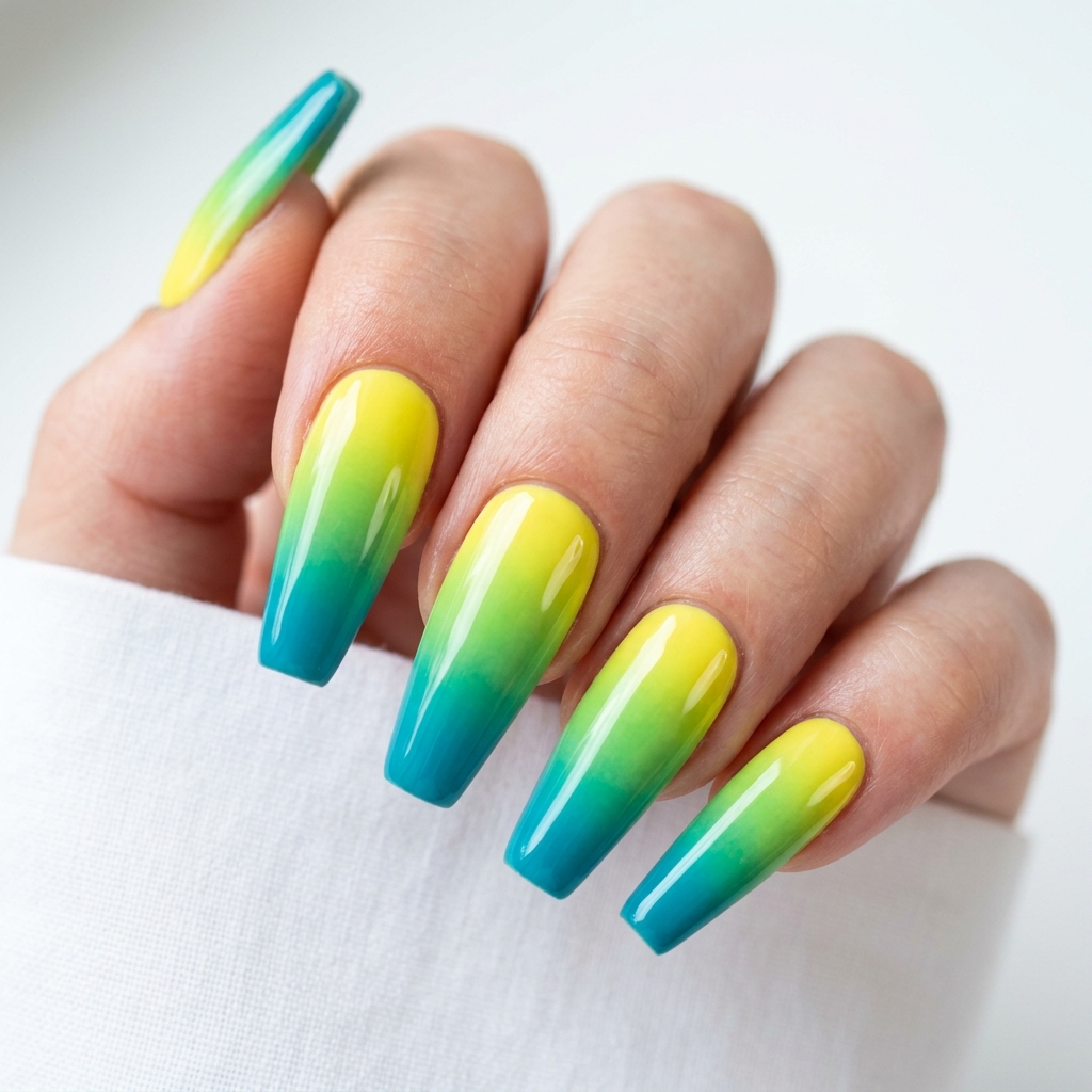 Yellow Ombre Nails 30 Ideas: The Ultimate Guide to Sunny, Gradient Manicures 24 Yellow and Blue Ombre Nails