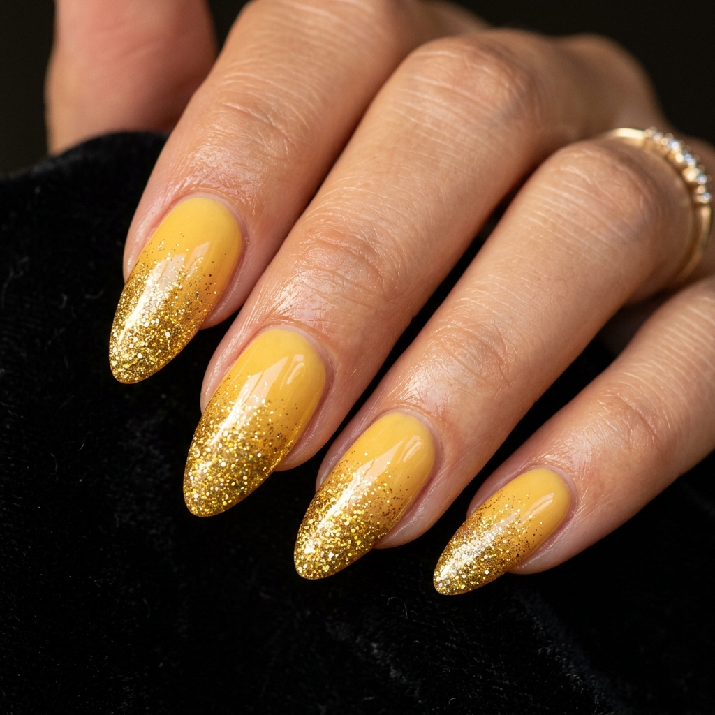 Yellow Ombre Nails 30 Ideas: The Ultimate Guide to Sunny, Gradient Manicures 11 Yellow Glitter Ombre Nails