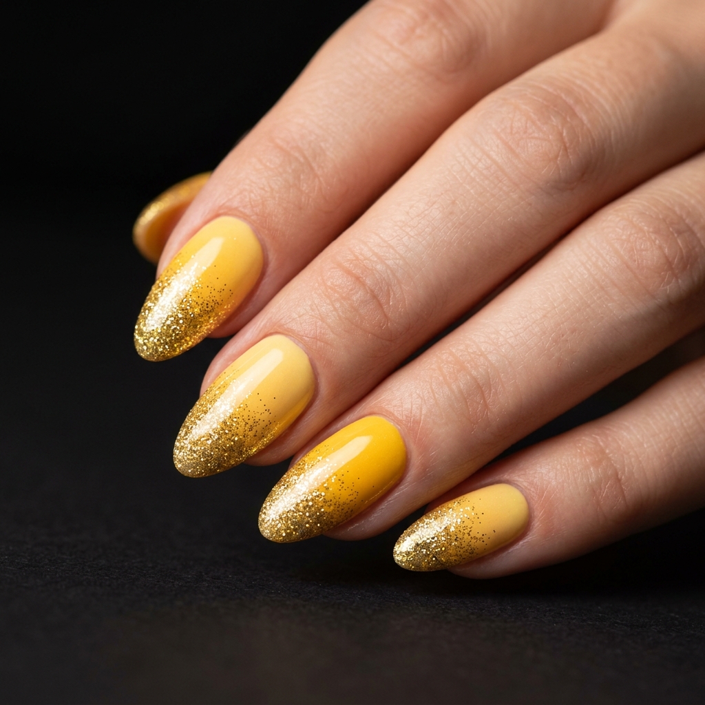 Yellow Ombre Nails 30 Ideas: The Ultimate Guide to Sunny, Gradient Manicures 31 Yellow Ombre Nail Art with Glitter Tips