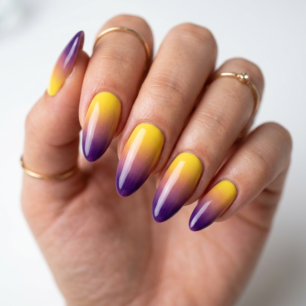 Yellow Ombre Nails 30 Ideas: The Ultimate Guide to Sunny, Gradient Manicures 18 Purple and Yellow Ombre Nails