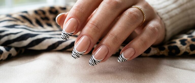 zebra french tip nails