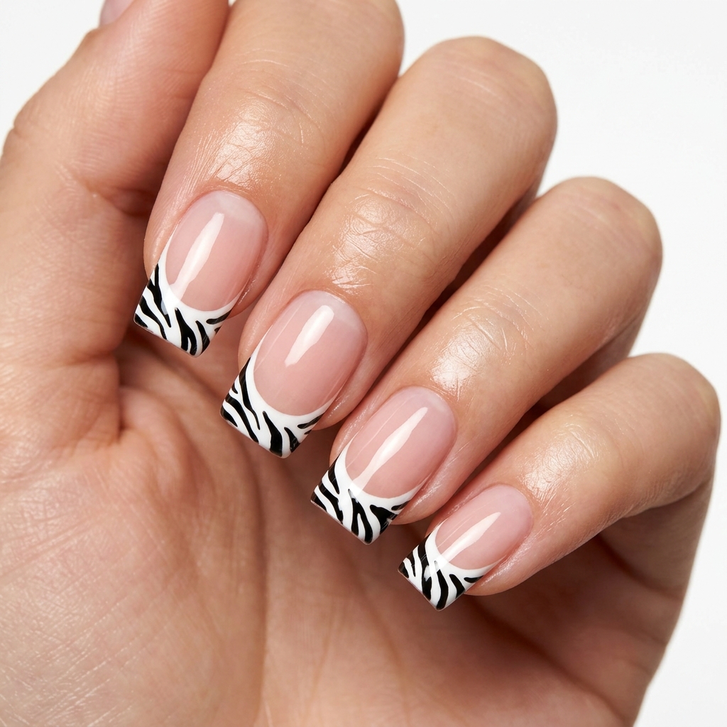 Black and White Zebra French Tip Nails Ideas