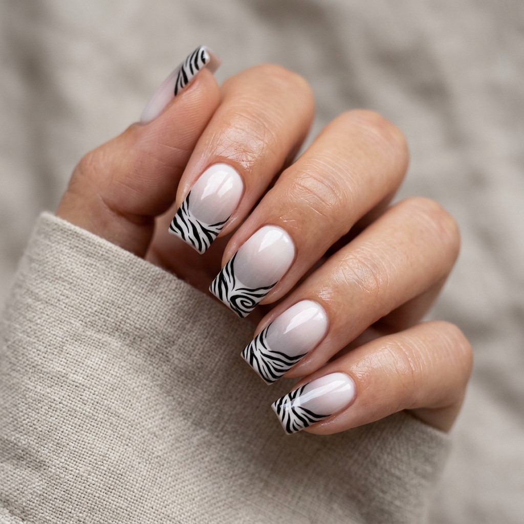 Ombre Zebra French Tip Nails Ideas