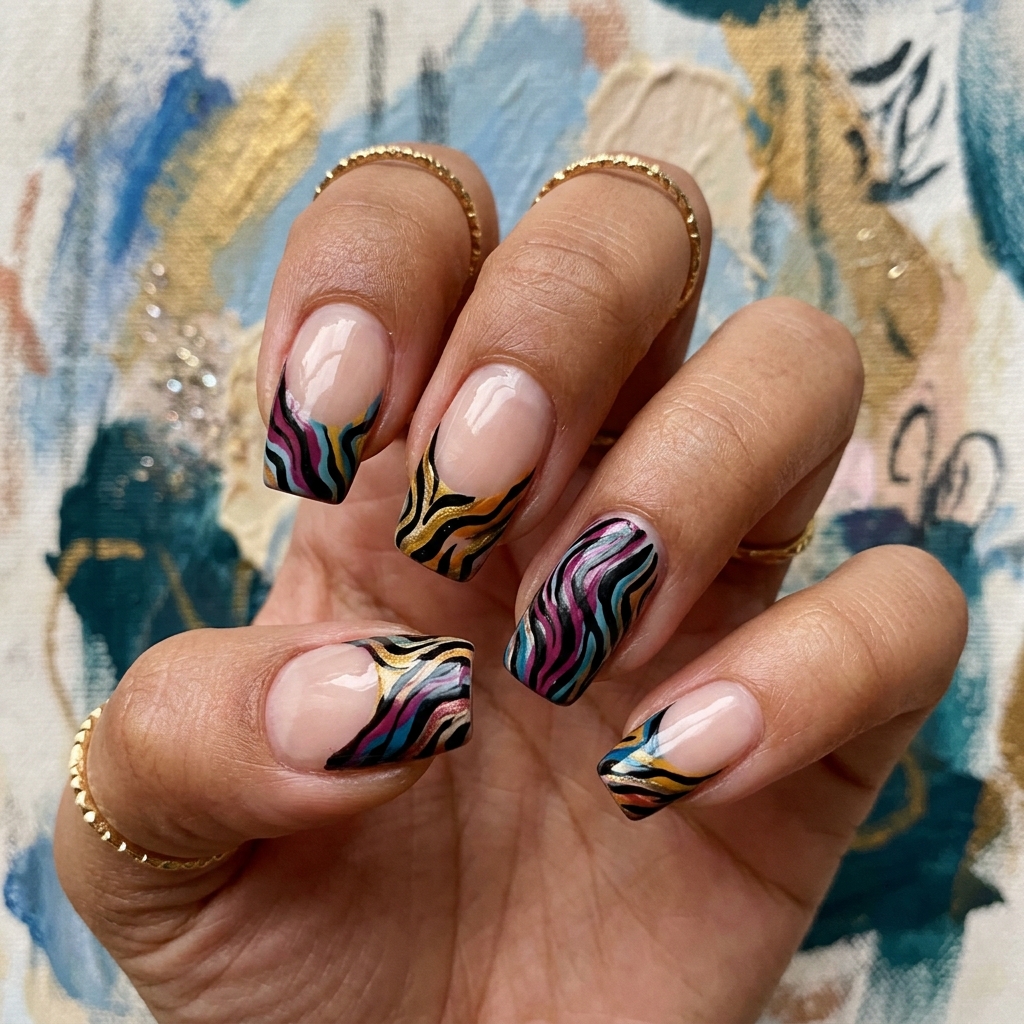 Abstract Zebra French Tip Nail Ideas