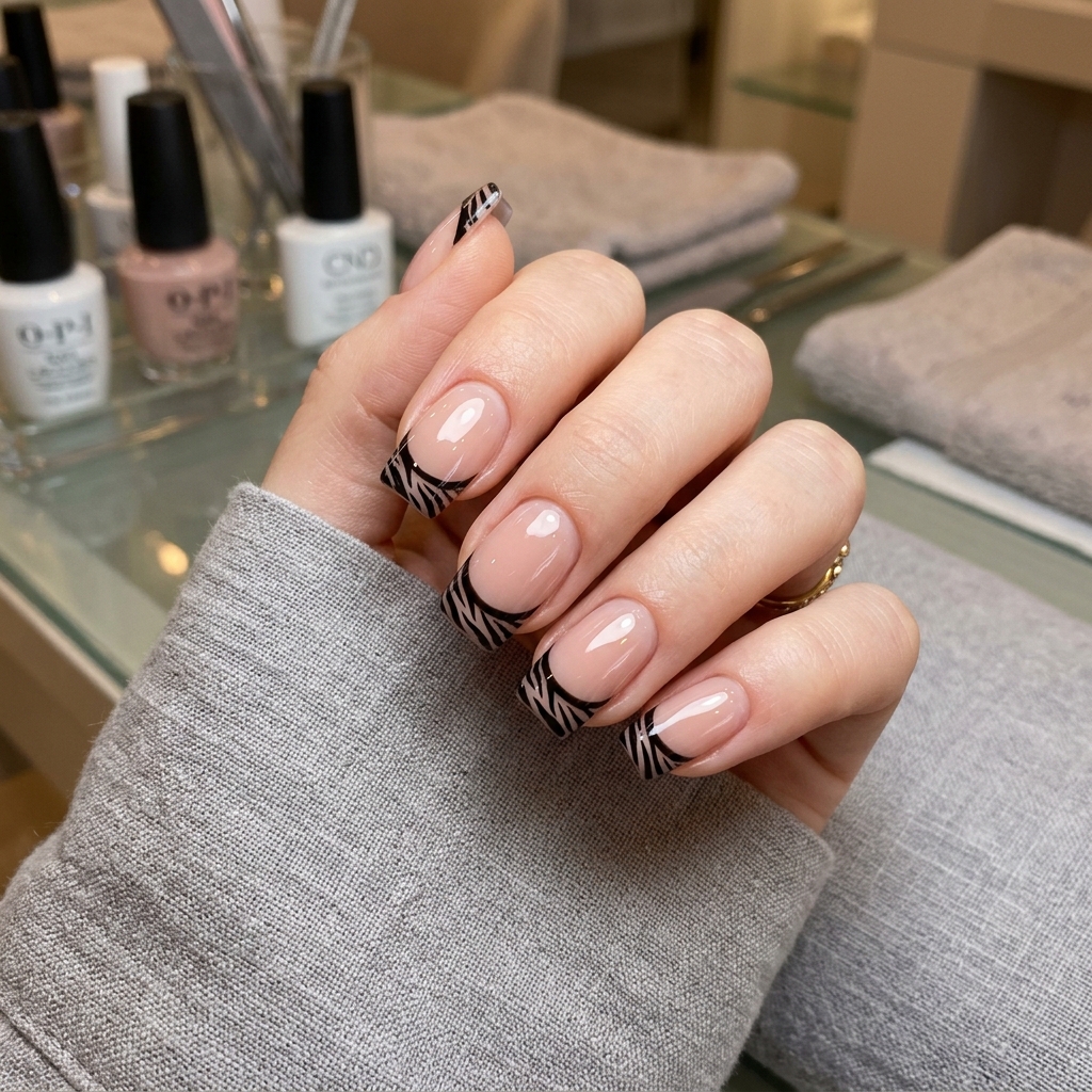 Gel Zebra French Tip Nails Ideas