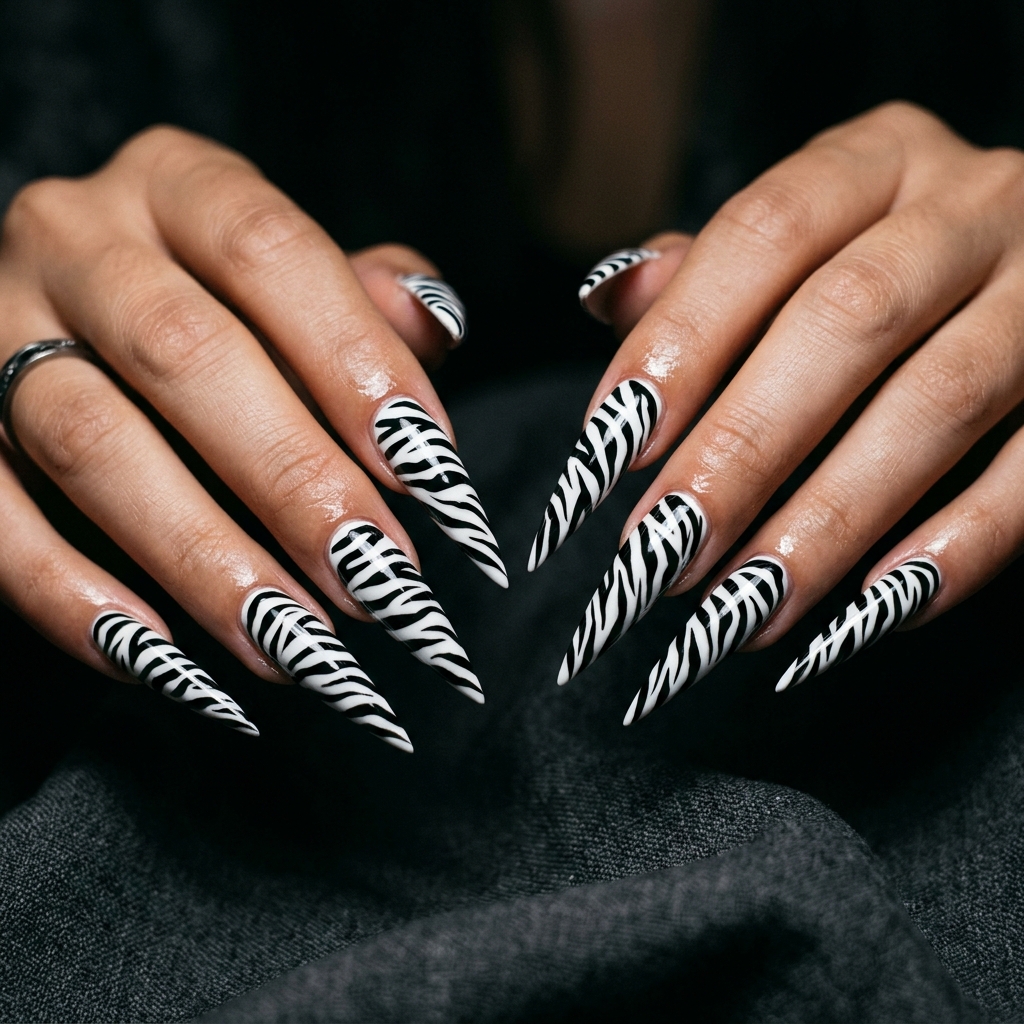 Zebra Nail Art Stiletto Shape Ideas