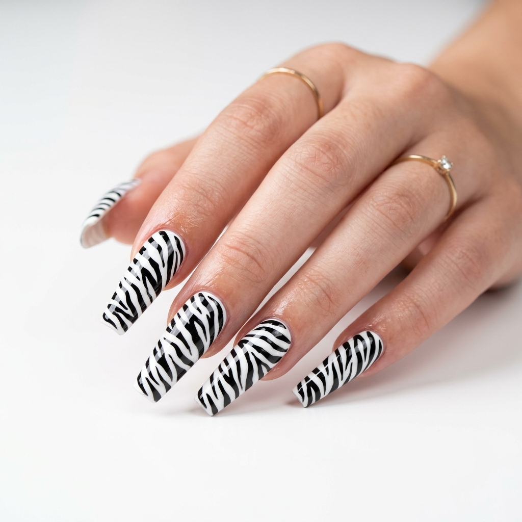 Zebra Print Acrylic Nail Art Ideas