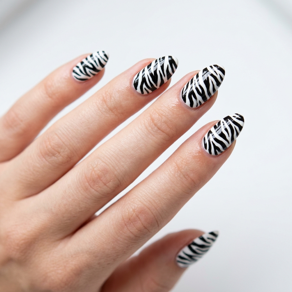 Black and White Zebra Nail Art Ideas