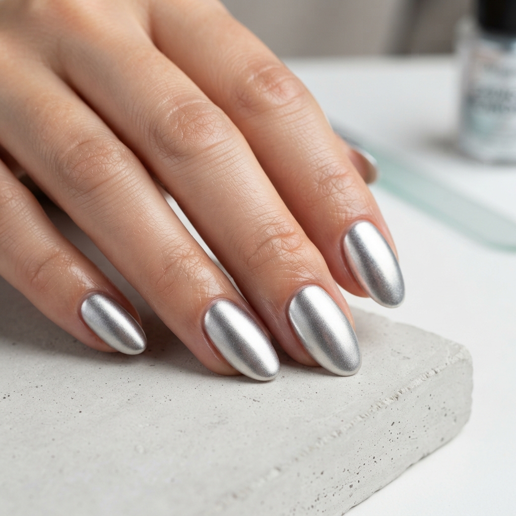 Frosted Chrome Nails Idea