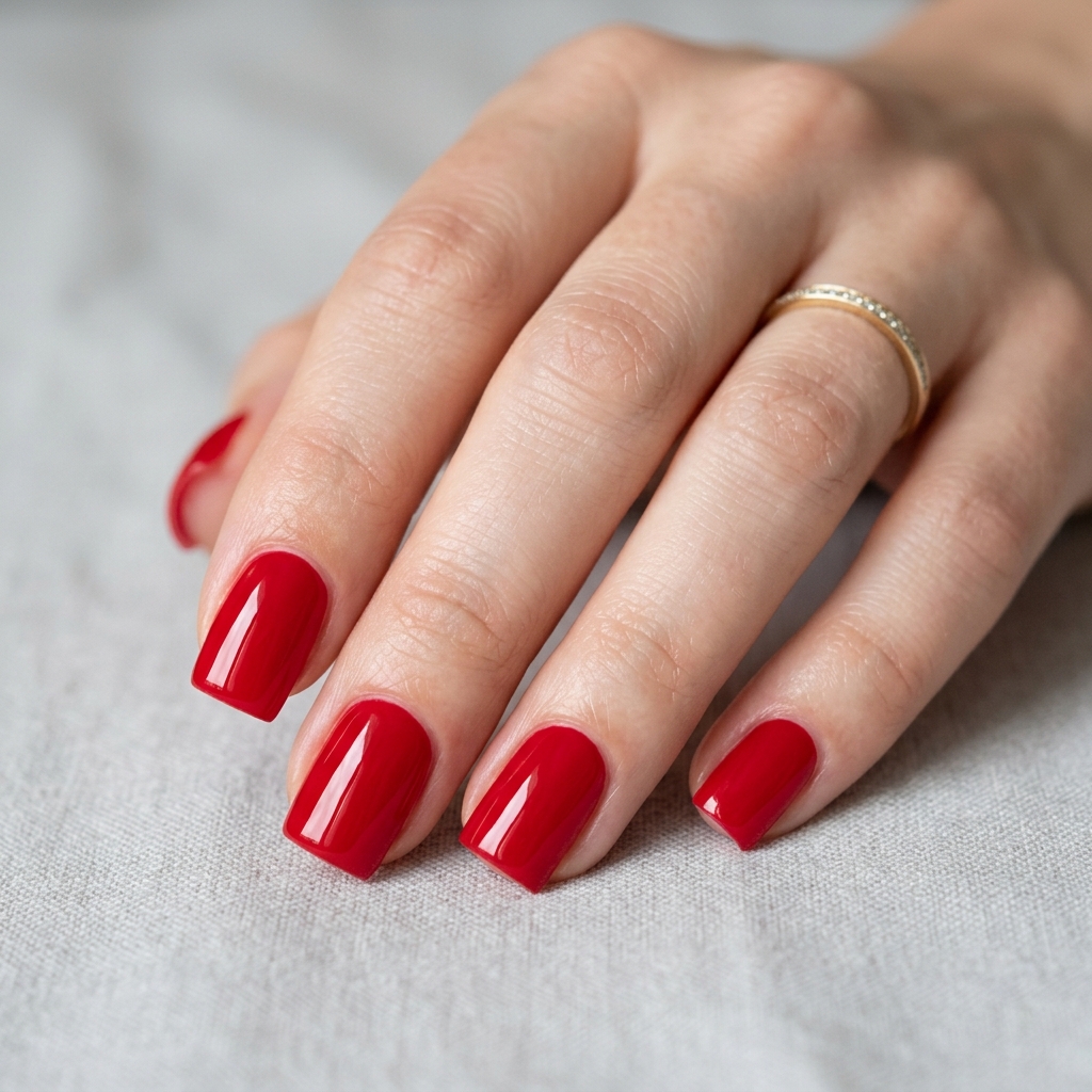 Glossy Red Square Valentine Nails Idea