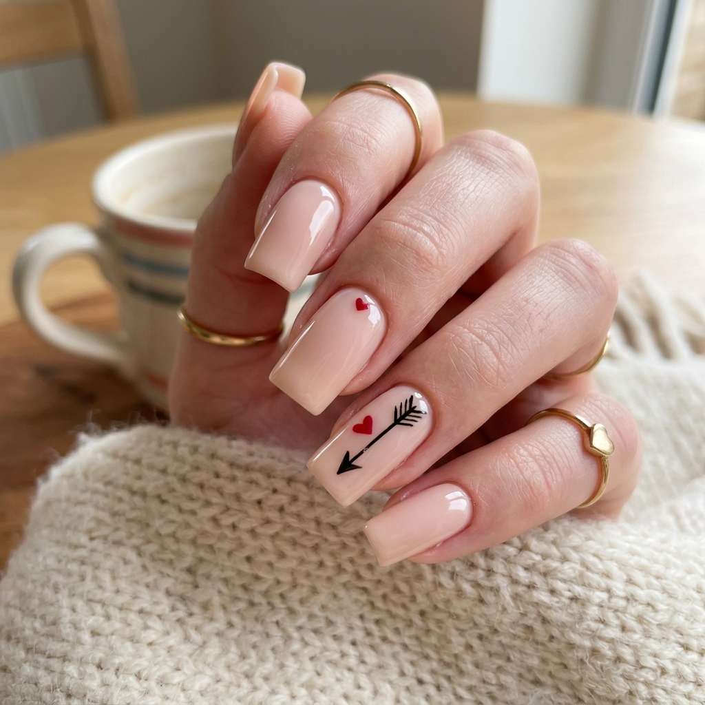 Cupid Arrow Square Valentine Nails Idea