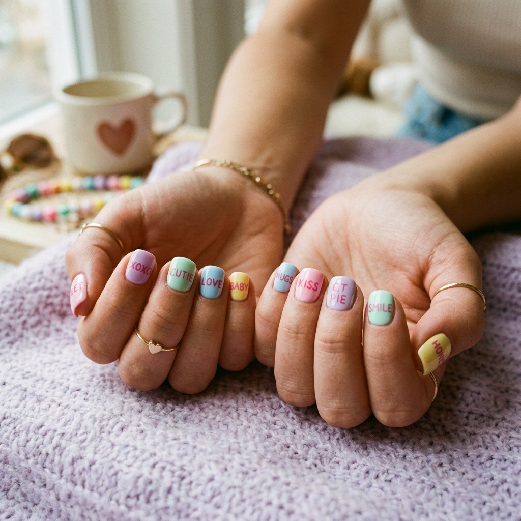 Candy Heart Square Valentine Nails Idea