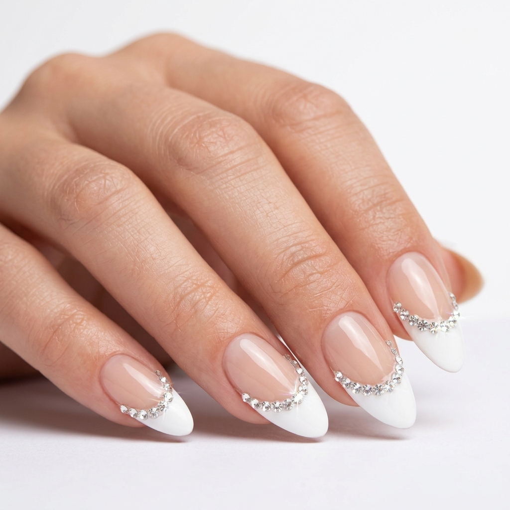 Clear French Tip Nails with Gems Ideas