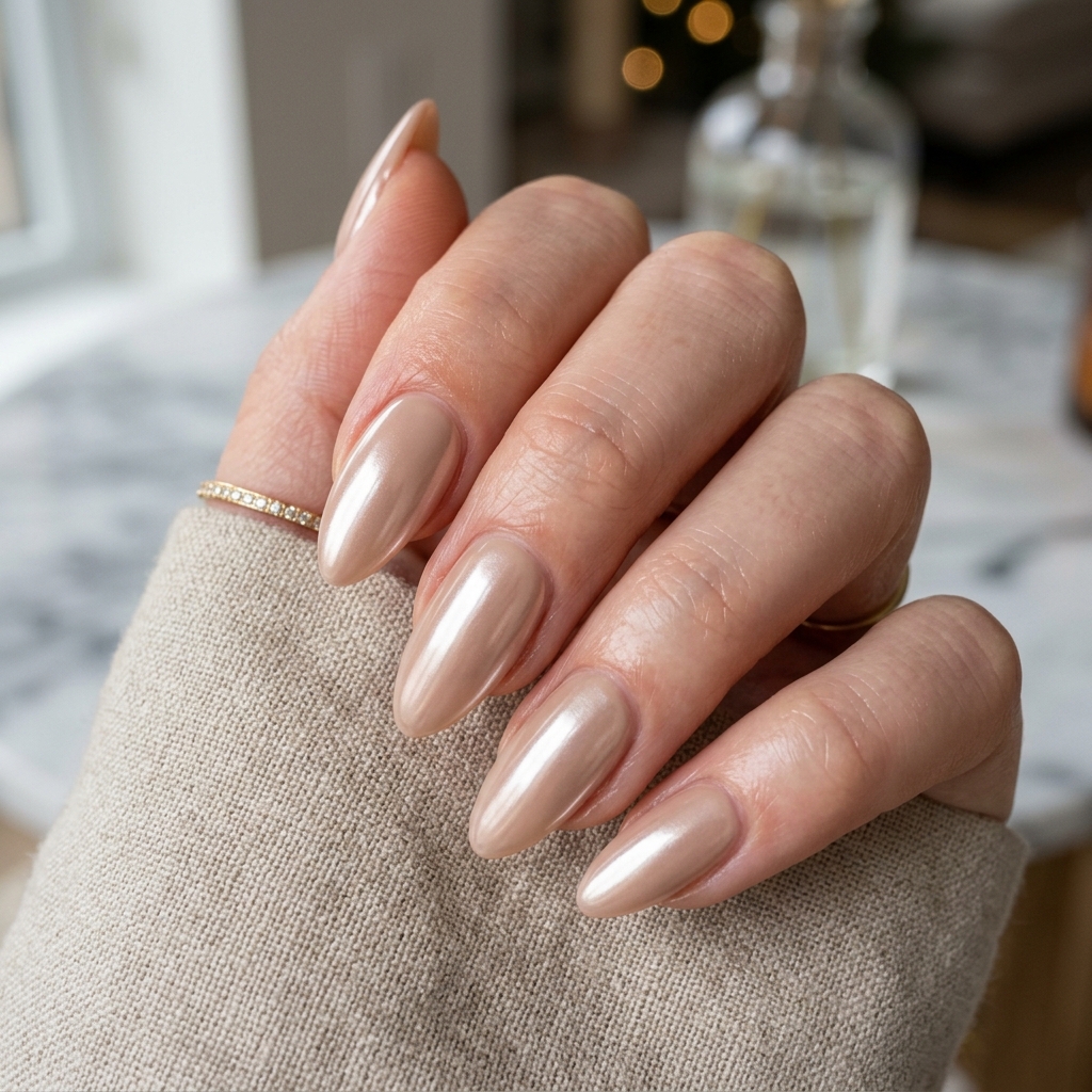 30 Neutral Almond Nails Ideas You'll Want to Save 11 Chrome Nude Almond Nails Idea