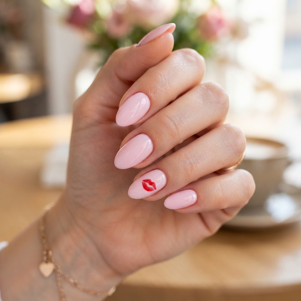 30 Pink Valentines Day Nails Ideas You'll Love 11 Lip Print Pink Valentines Day Nails Idea