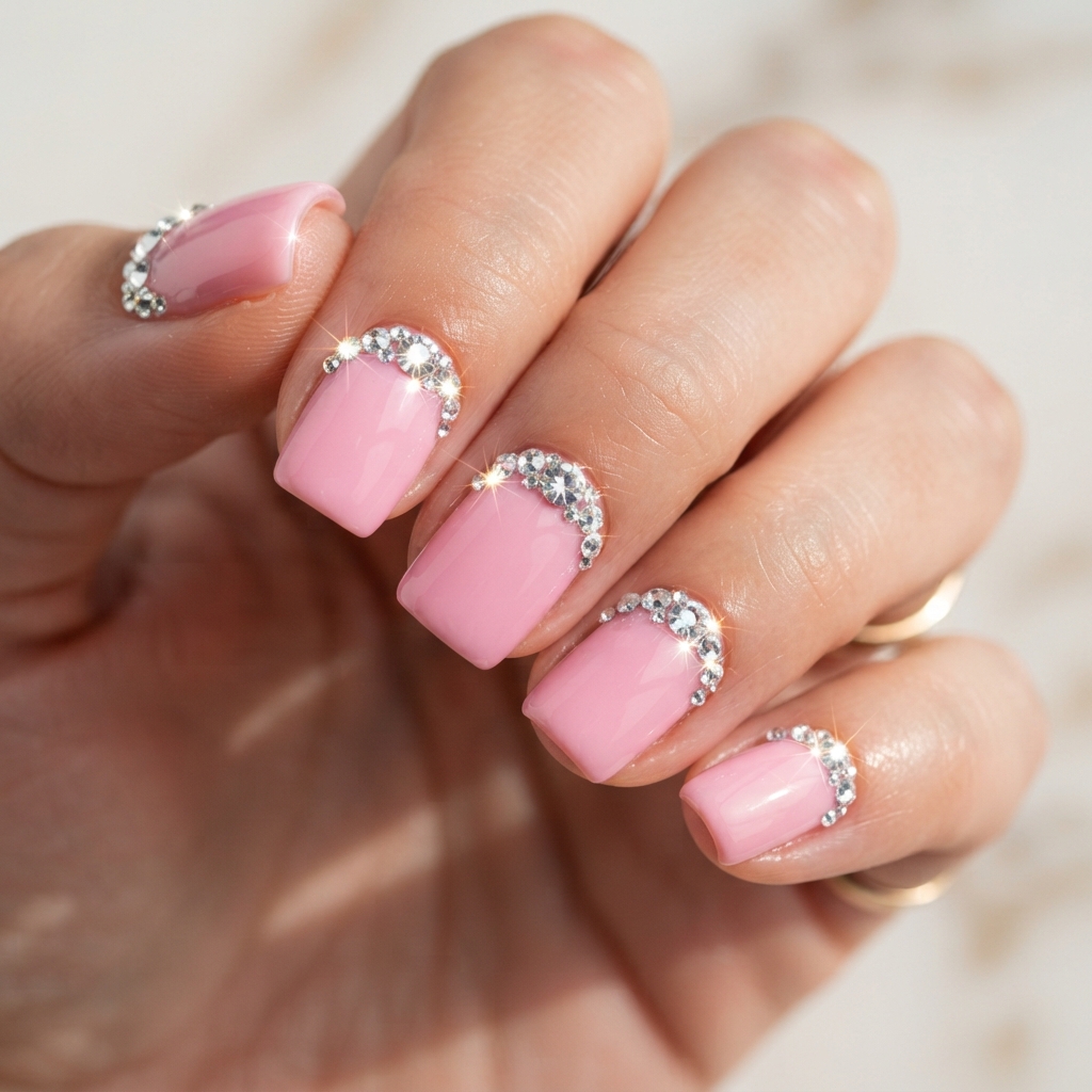 30 Pink Valentines Day Nails Ideas You'll Love 12 Pink Rhinestone Nails Idea