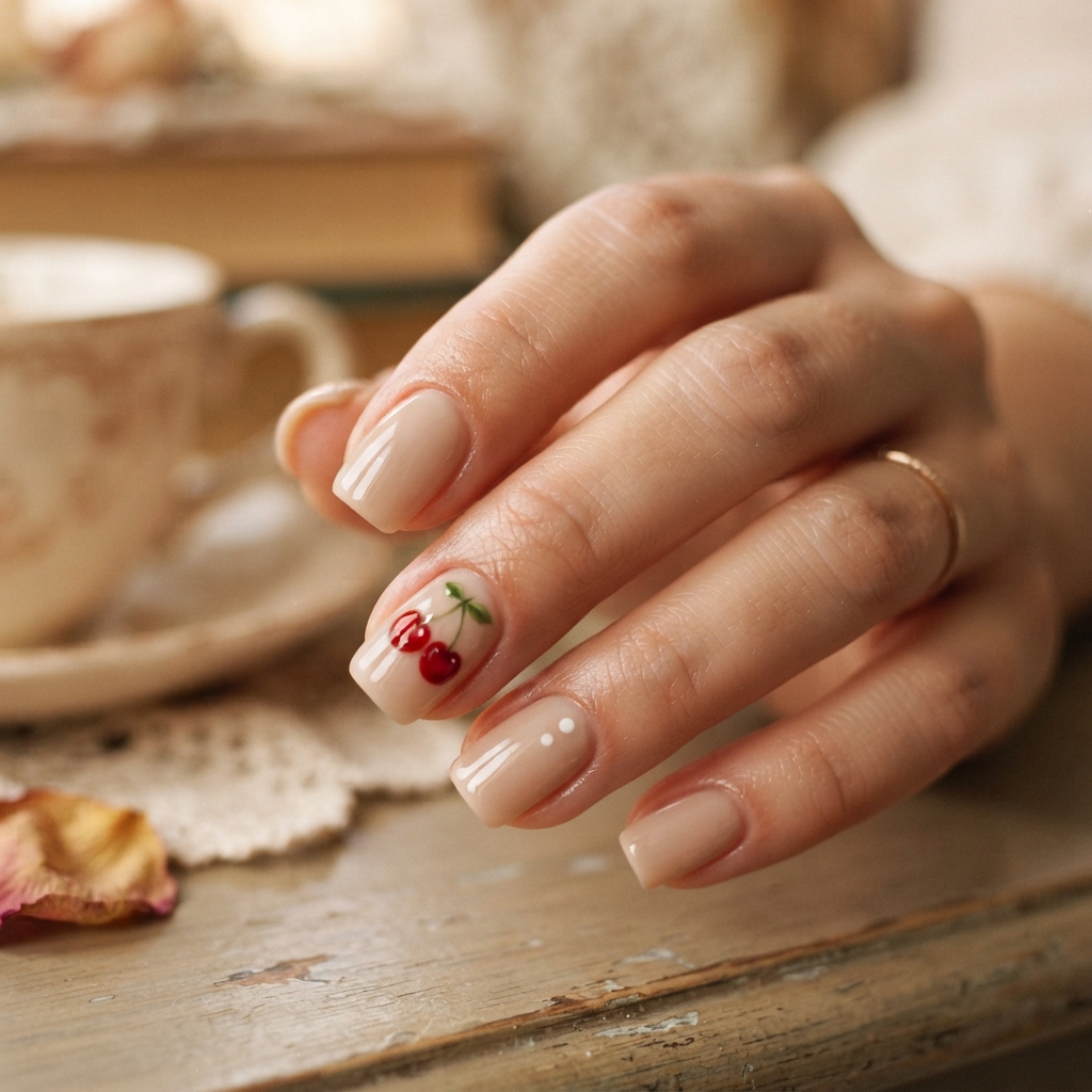 Cherry Charm Really Cute Nails Idea